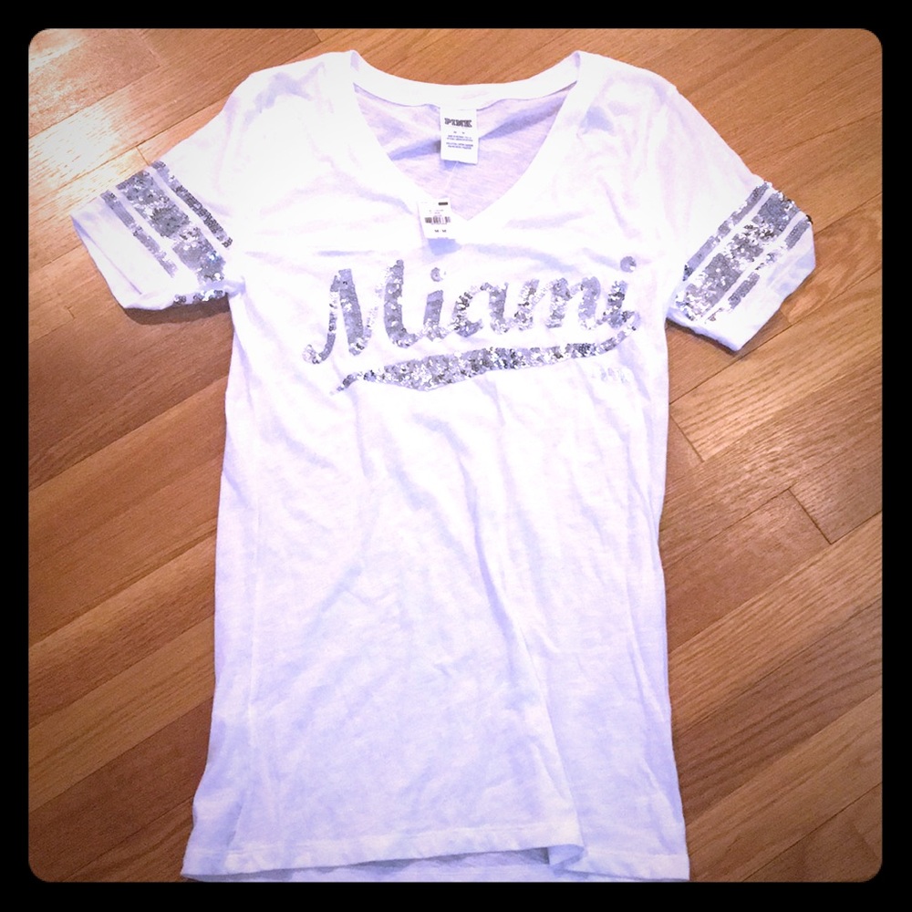 White and silver PINK brand Miami jersey shirt